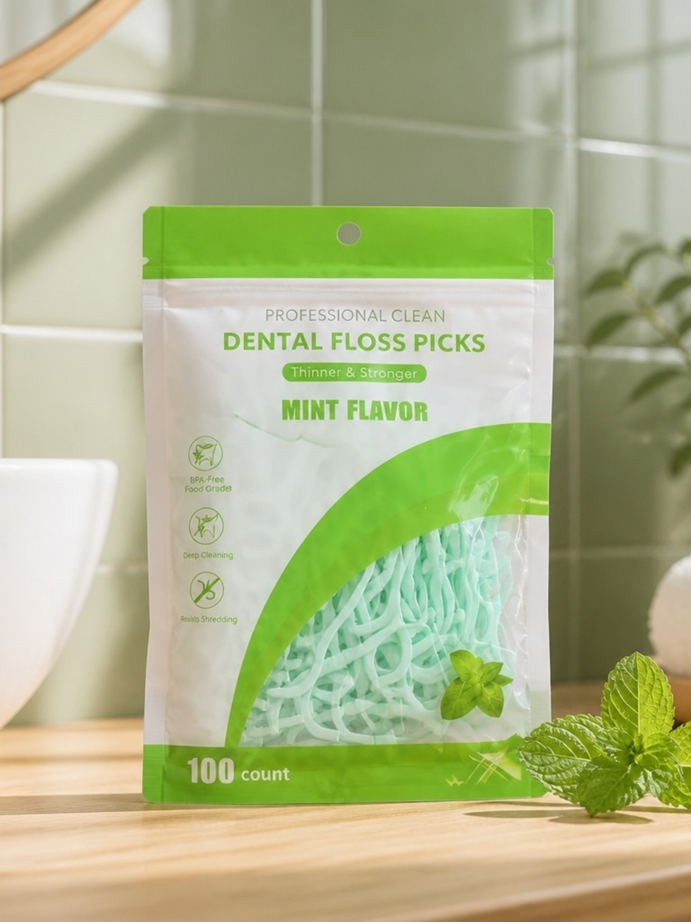 Dental Floss Picks Mint Flavor - 100 Count -5Packs Total 500